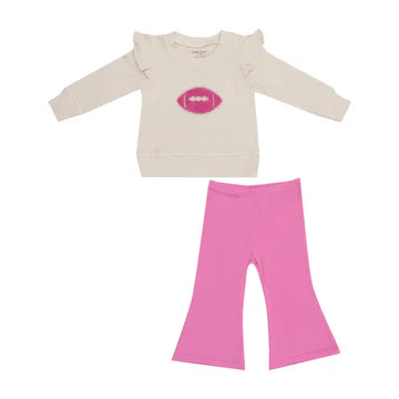 RUFFLE SWEATSHIRT + PINK BAMBOO BABY BELLS - FOOTBALLS WAFFLE