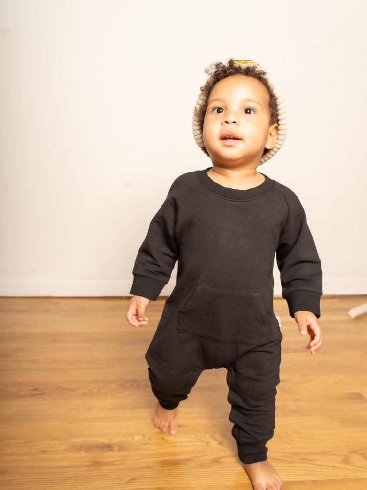 Black Bamboo Fleece Romper