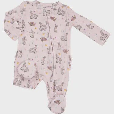 Bunnies 2 Way Ruffle Back zipper footie