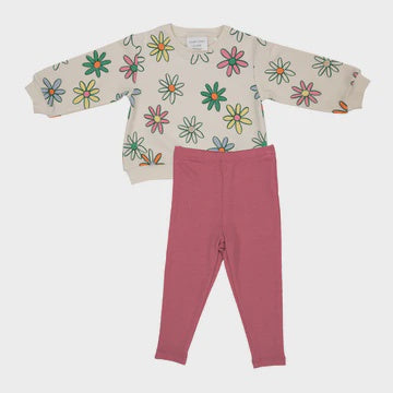 Painted Daisies Puffy Oversized Sweatshirt and Rib Leggings